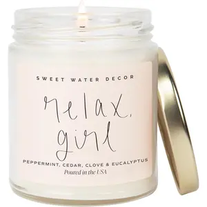 Sweet Water Decor Relax Girl, Peppermint, Cedar, Clove, and Eucalyptus Scented Soy Wax Candle for Home| 9oz Clear Jar, 40 Hour Burn Time, Non Toxic, Made in The USA