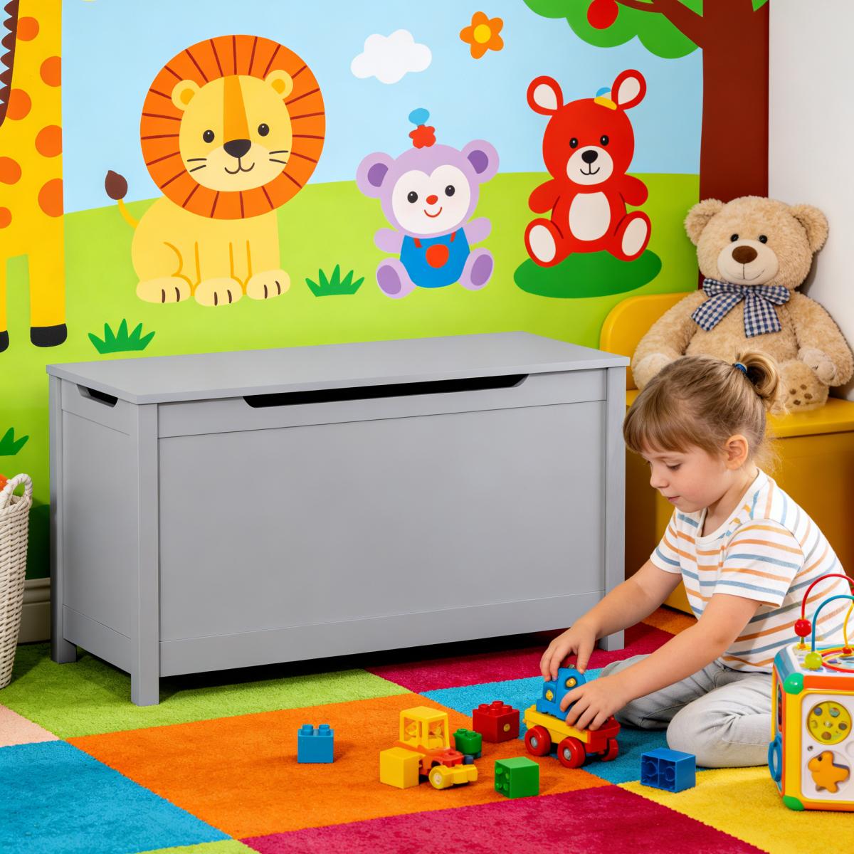 Kids Wooden Toy Box Storage with Safety Hinged Lid for Ages 2+ (Gray) Kids Wooden Toy Box Storage with Safety Hinged Lid for Ages 2+ (Gray)