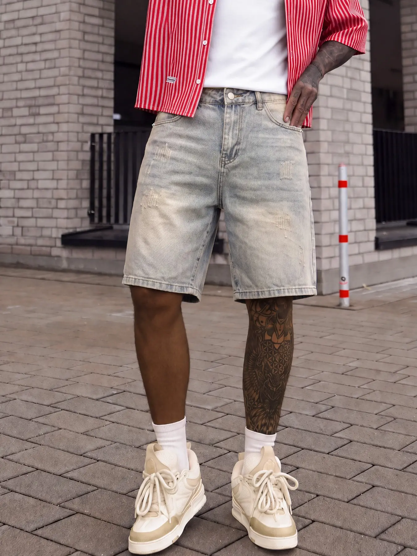Men's Vintage Washed Loose Denim Plain Casual Shorts, Casual Streetwear Trendy Design, Suitable for Travel and Streetwear Outfits, Versatile for Everyday Outings with Friends