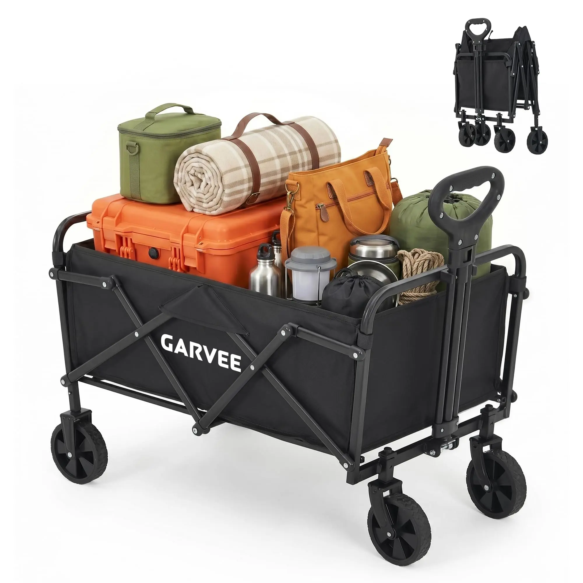 Collapsible Heavy Duty Beach Wagon Cart 220lb Utility Rolling Cart with Cup Holders