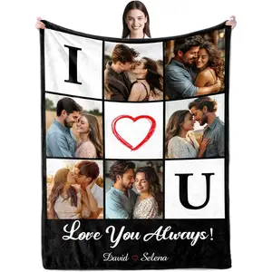 Custom Blanket with Picture Text Personalized Throws Blanket with Photos Customize Blanket Customizable Blankets Customized Gifts for Mom Dad Couple Girlfriend Boyfriend Wife Husband
