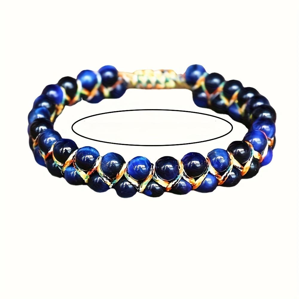 Bohemian style adjustable bracelet - natural cat's eye/tiger's eye beads, navy blue and gold accents, adjustable knot clasp, suitable for daily wear and vacation, women's accessory, July birthstone gift - uncoated natural stone bracelet, tiger's eye beads