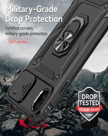 SunStory Compatible with iPhone 15 Case with HD Screen Protector & Slide Camera Cover & Rotated Ring Kickstand, [Military-Grade] Phone Case for iPhone 15,Red