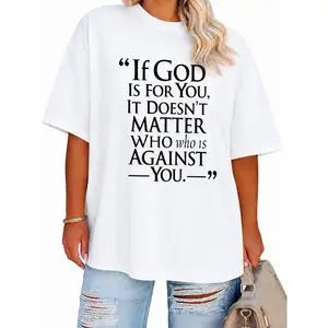 Plus Size Women's T-Shirt 'If God Supports You,It Doesn't Matter Who Opposes' Printed Short Sleeved,Round Neck,Light Blue,Summer,Casual,Everyday Tee