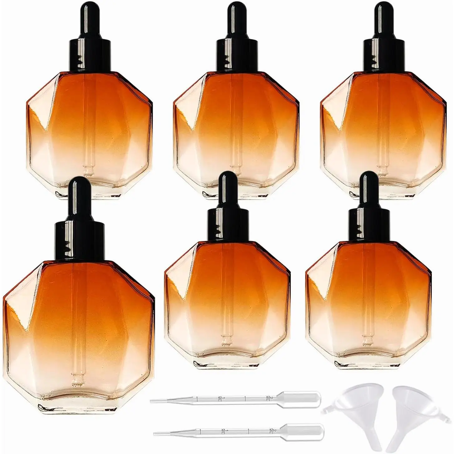 6-Piece Amber Glass Dropper Bottle Set Pack, 50ml/1.7oz with Dropper Tip & Lid, for Perfume & Hair Oils