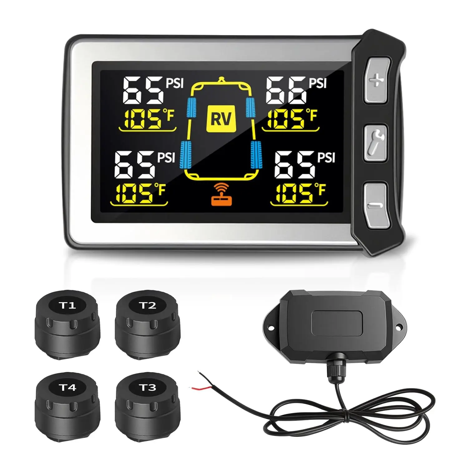 RV Tire Pressure Monitoring System Kit Set, Gen 2 TPMS with Color LCD Display, 4 Sensors, Multiple Alarms, Real-Time Check, 0-145psi, 120ft Transmission Distance, Ready-to-Go for Travel Trailers/5th Wheel