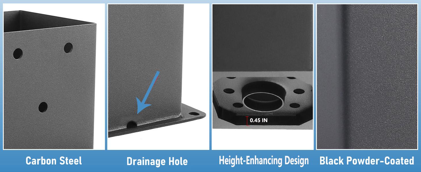 Black Powder-Coated Heavy Duty 4x4 Post Bracket Kit - 4 Pcs, Inner Size: 3.6"x3.6", Suitable for Deck Railing, Patio Post Anchor, Porch, Handrail, Pergola and Mailboxes