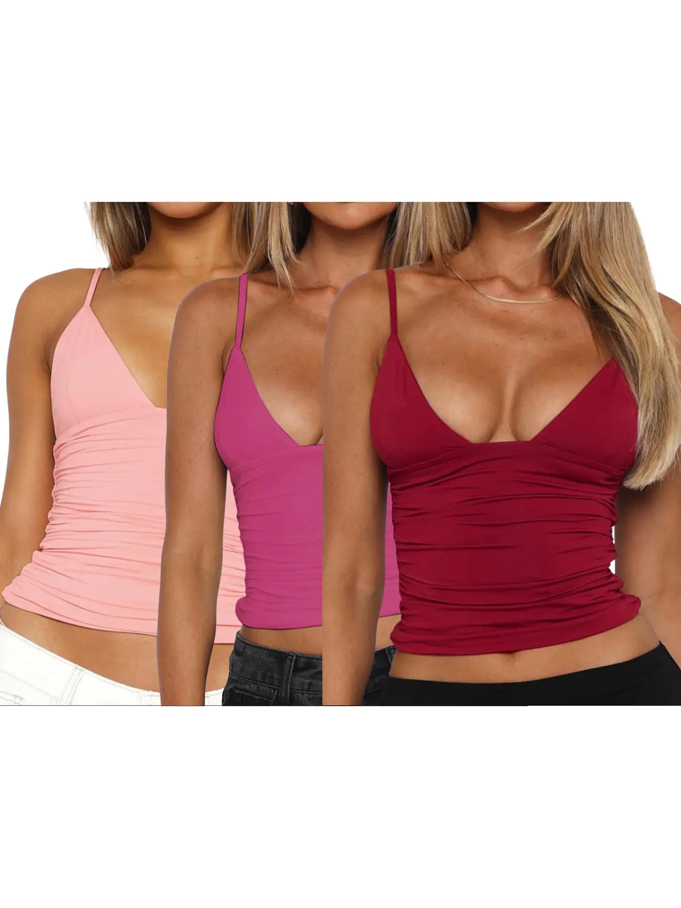 Women's Plain Ruched Backless Cami Top, Street Fashion Casual Sleeveless Spaghetti Strap Top for Daily Outdoor Wear, Ladies Clothes for All Seasons