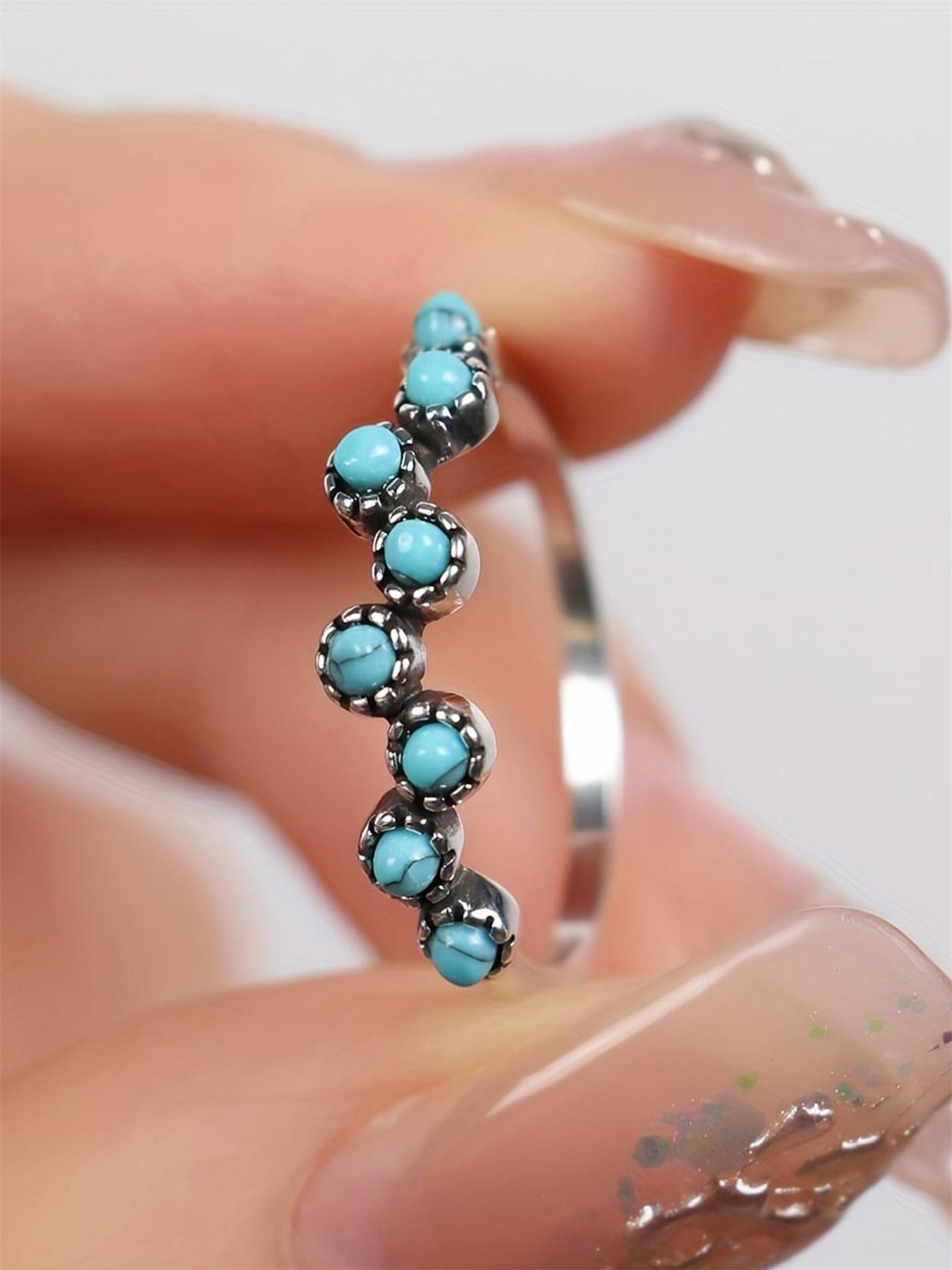 925 Sterling Silver Fashion Turquoise Texture Decorated Ring, Fashion Jewelry for Party, Daily Clothing Decor, Trendy All-match & Exquisite Jewelry for Birthday Gift