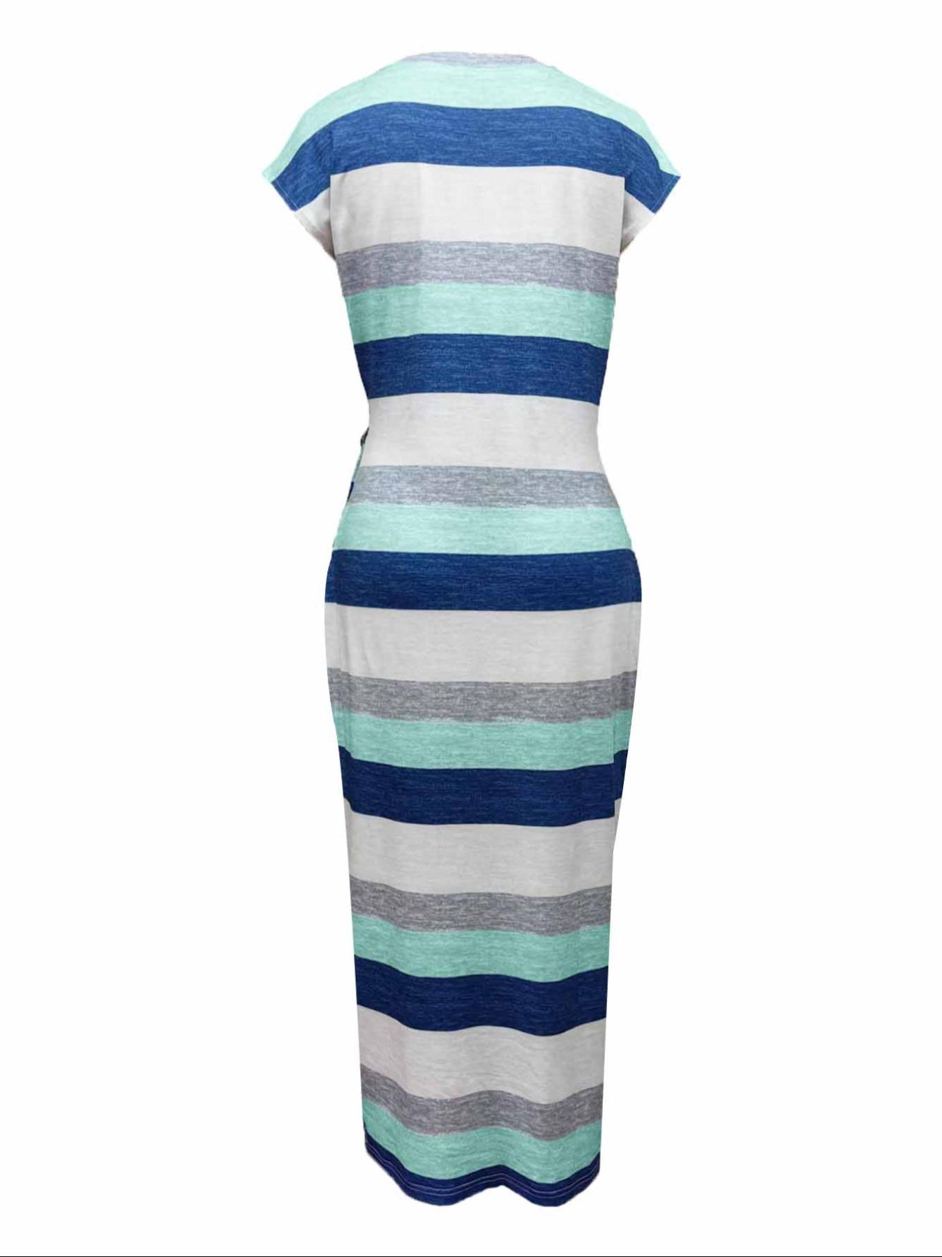 Women's Striped Print Tie Front Bodycon Dress, Casual Boho Elegant Batwing Sleeve Round Neck Long Dress, Sundress Maxi Dress, Fashion Women's Dress for Daily Wear, Dresses for Women Frenchy Style