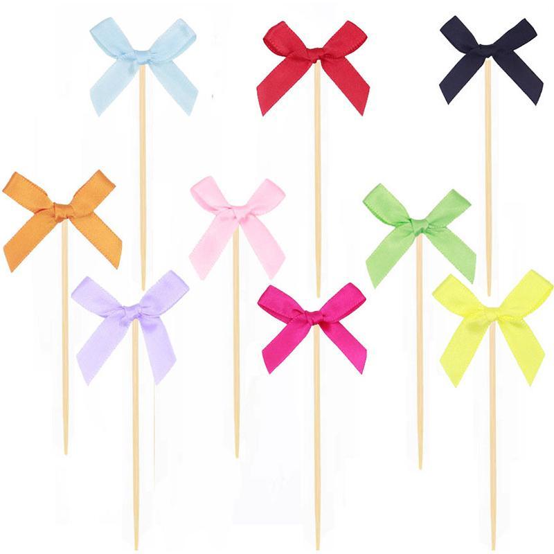 10pcs Pink Bow Cupcake Topper Plugin Dessert Baking Decoration Birthday Themed Party Cake Top Cover Bow Dessert Topper Decor