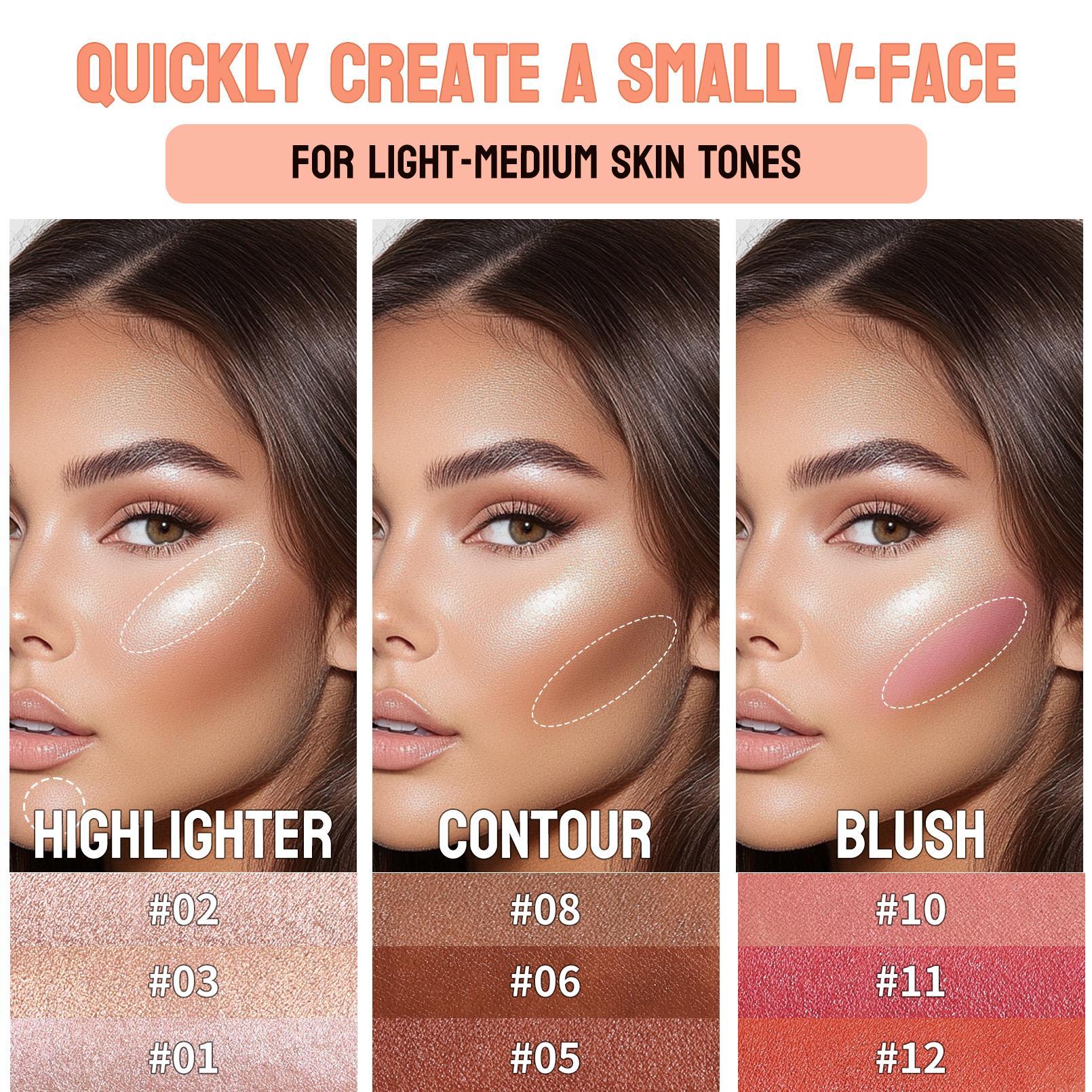 Long-Lasting Concealer Stick, 3 Counts/set Highlighter Balm, Blush & Contouring Stick, Facial Makeup Tools for Women & Girls, Bronzer Makeup