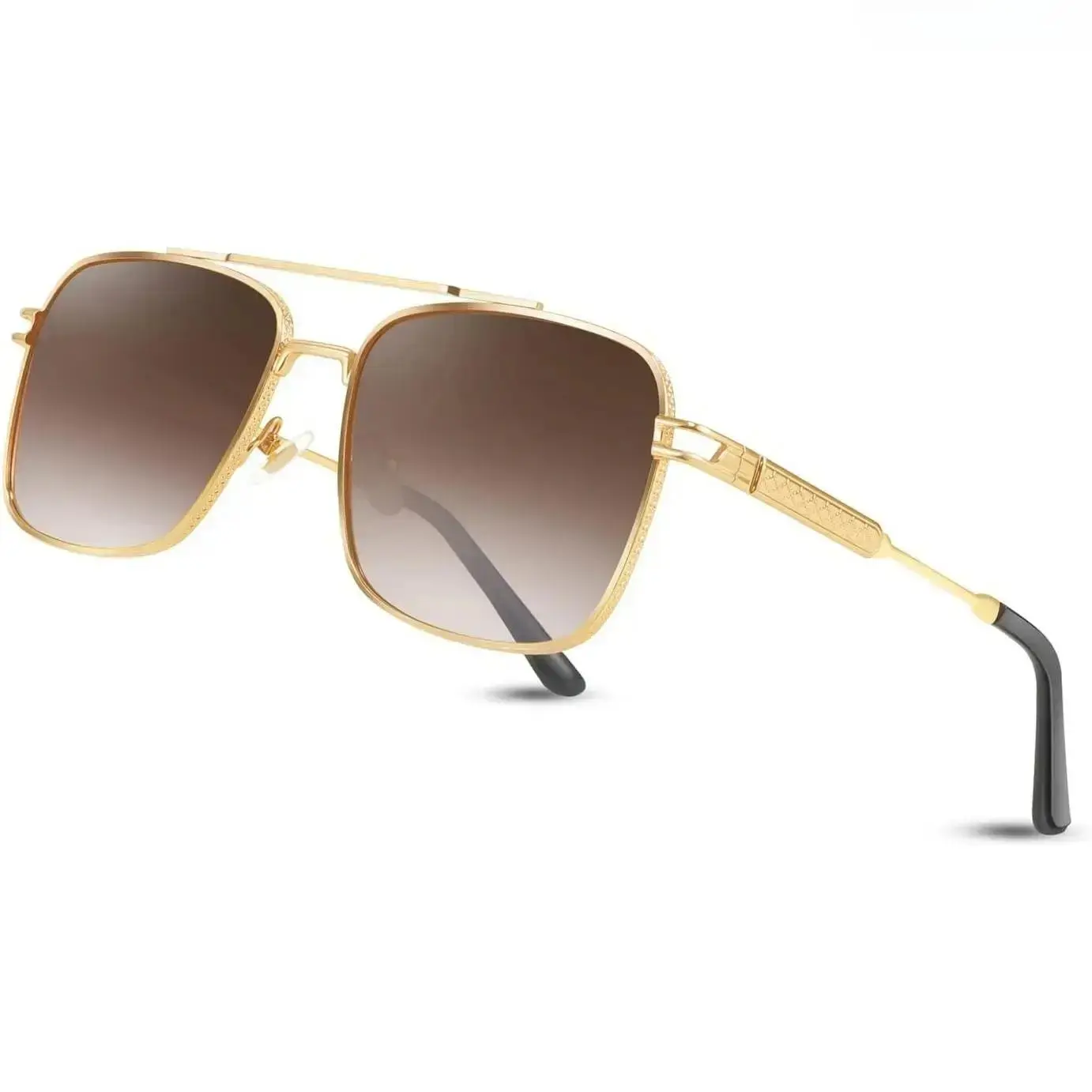 Retro Double Bridge Square Sunglasses, Gold Metal Frame with Gradient UV400 Lenses, Unisex Vintage Fashion Shades, Lightweight Driving Sunglasses for Travel, Outdoor Activities, Beach & Everyday Wear sohochic