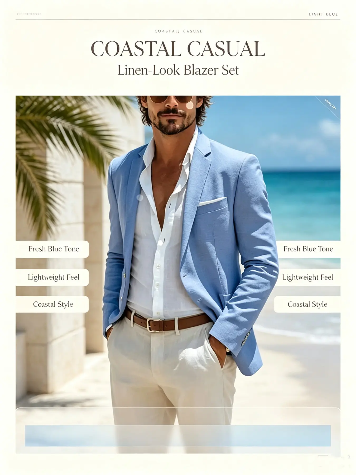 Lightweight Breathable Men's Vacation Jacket, Light Color Sun Protection Suit, Casual Beach Wedding Daily Wear, Trendy Single Piece Outerwear
