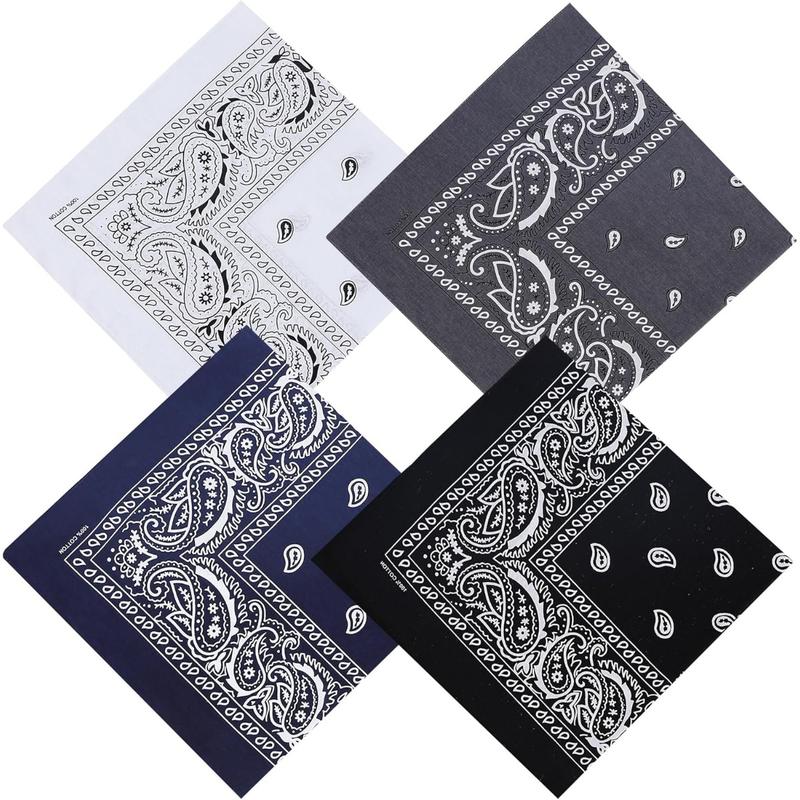 4pcs Polyester material Ethnic style Bandanas - 21.25" Square Headbands, Soft & Durable, Pattern delicate, Perfect for Parties, Denim Style Ties, and Versatile Outfits, Outfit Enhancer | Vintage Inspired