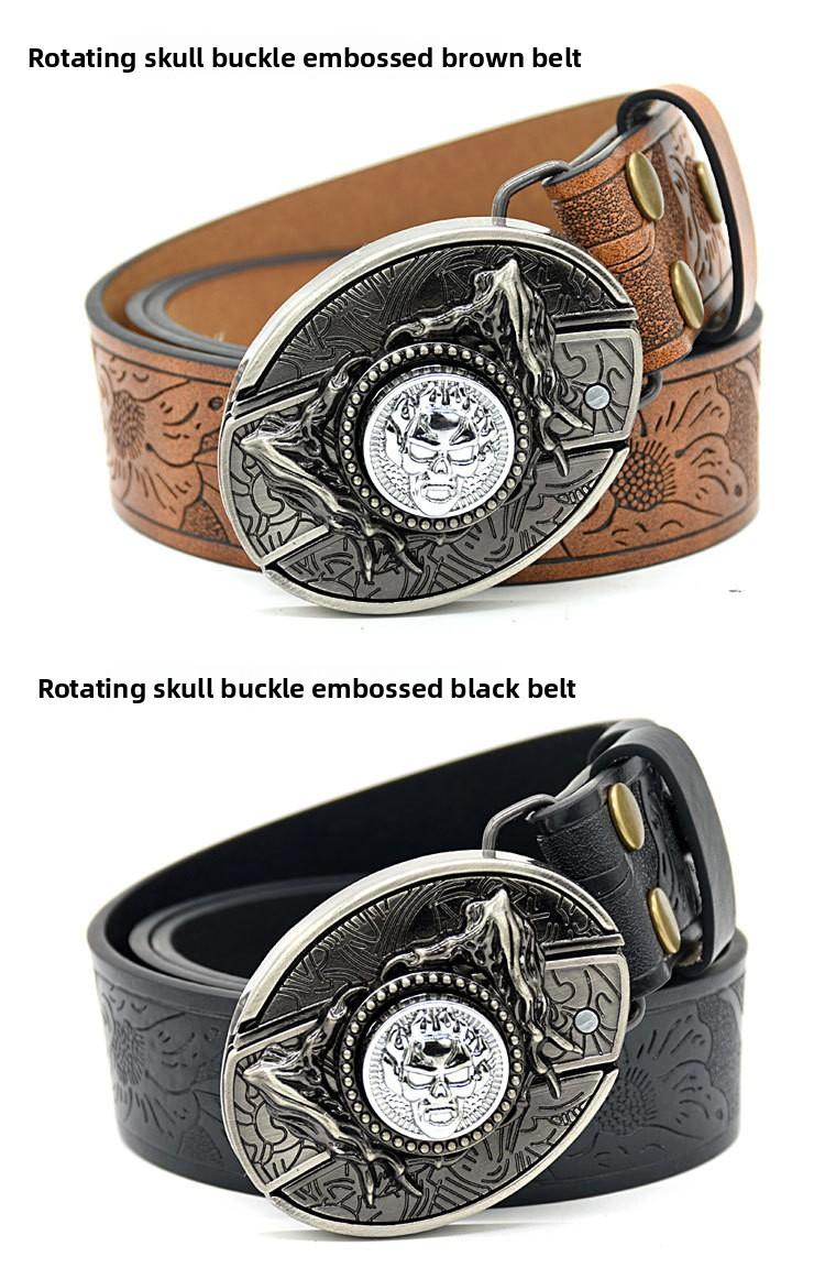 Men's belt, featuring embossed patterns, smooth buckle, personalized student fashion prints and engraved designs