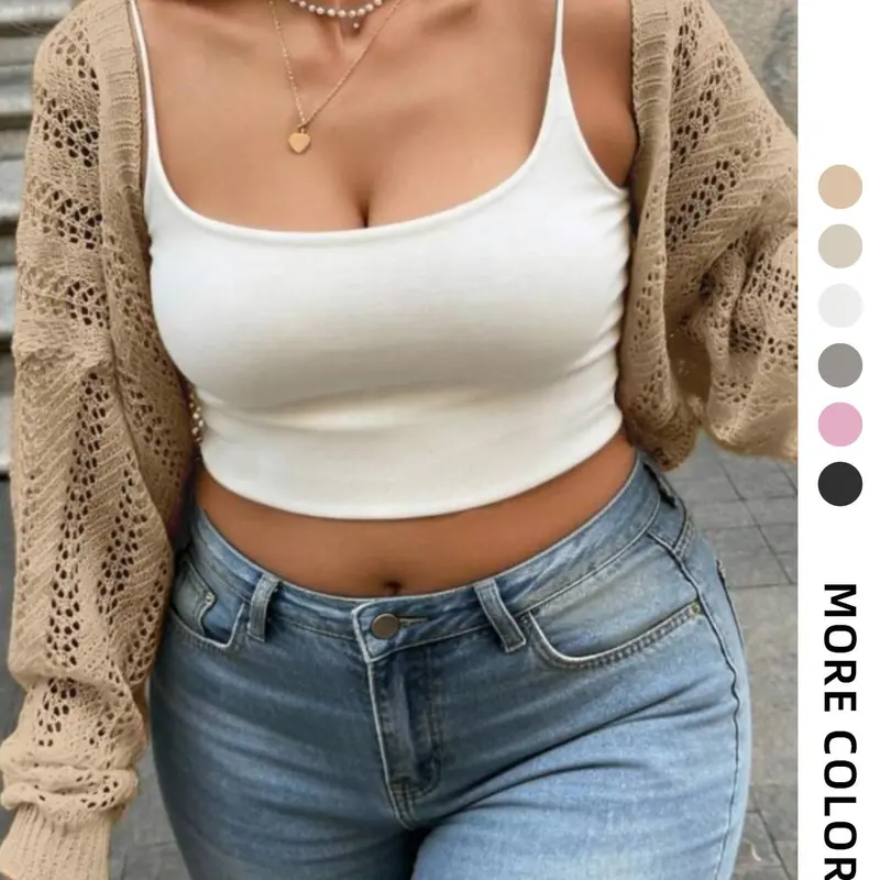 Plus Size Batwing Sleeve Openwork Design Lightweight Knit Cardigan Knitwear Stylish and Comfortable Pullover for Everyday Wear