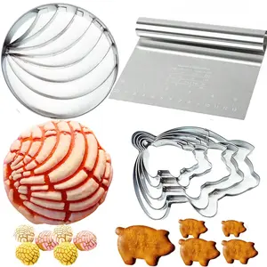 7pcs,Concha Cutter Set – Stainless Steel  Concha Stamp with Dough Scraper & 5 Pig Cookie Cutters  Mexican Pan Fun & Durable Baking Tool for Family & Gifting