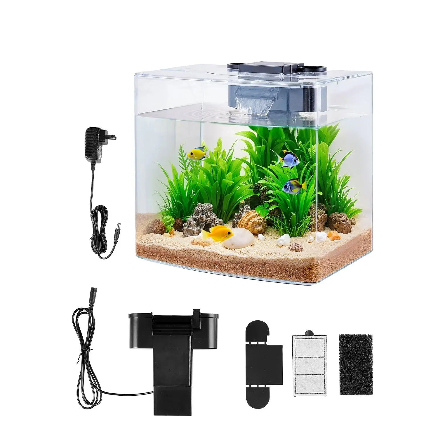 【DealsForYouDays】VEVOR Fish Tank Aquarium, 3.5 Gallon Arch Ultra-Clear GPPS Starter Smart Tank Adjustable 3 Color Lighting, Self Cleaning System Fishbowl for Freshwater Saltwater Fish Home, Office, or Pet Use