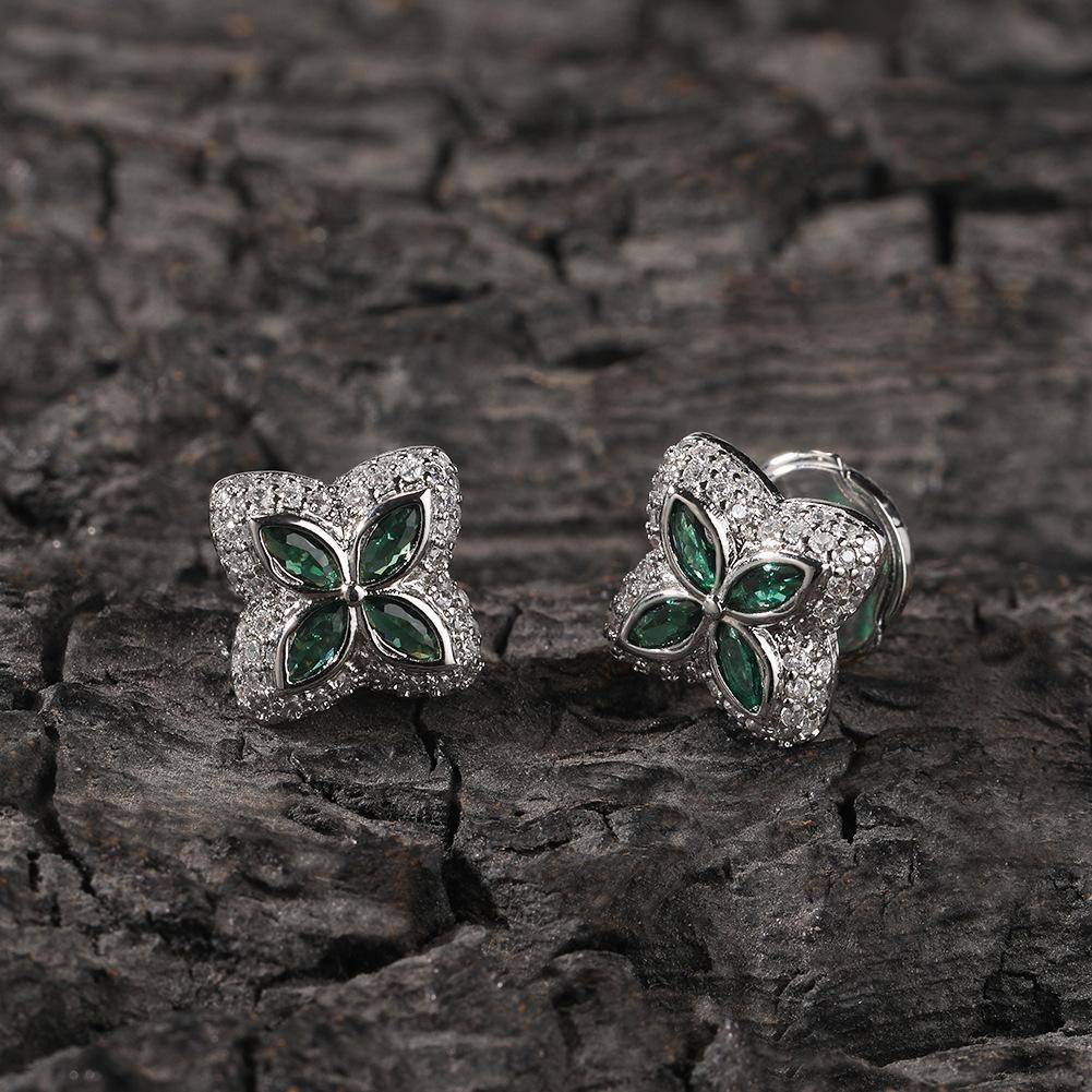 [ICE HUE]18K Gold Vacuum Plated Copper with 5A+ Sri Lanka Colorful Zircon Dopamine Clover leaf Earrings Miami Italy Mexico & Micro Inspired for Women & Men Luxury Jewelry,Daily Wear,Casual Fashion,Gift Idea,Chicano,Classic,Hip Hop,Simple,Sporty Style