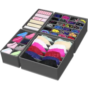 4-Pack Drawer Organizer Set - Closet Dividers for Underwear, Socks, Bras, Scarves, Ties - Foldable Non-Woven Storage Boxes
