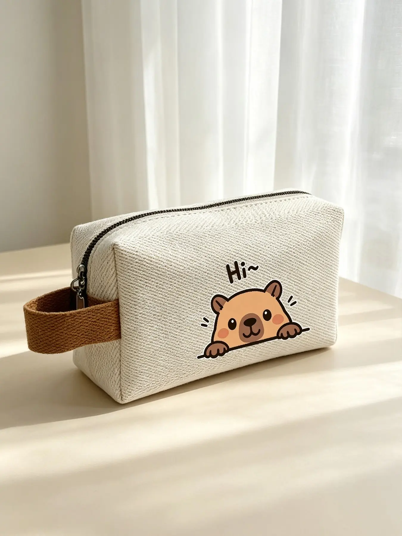 Cute Daisy Print Canvas Cosmetic Bag, Large Capacity Travel Organizer, Fashionable Daily Use, Perfect for School, Picnics, Makeup Storage