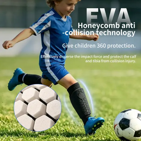 Youth Soccer Shin Guards, Hexagonal Honeycomb Shock Absorption Eva Ankle Protection, Elastic Non-Slip Football Shin Guards for Kids Training, Soccer Equipment, Soccer Gear