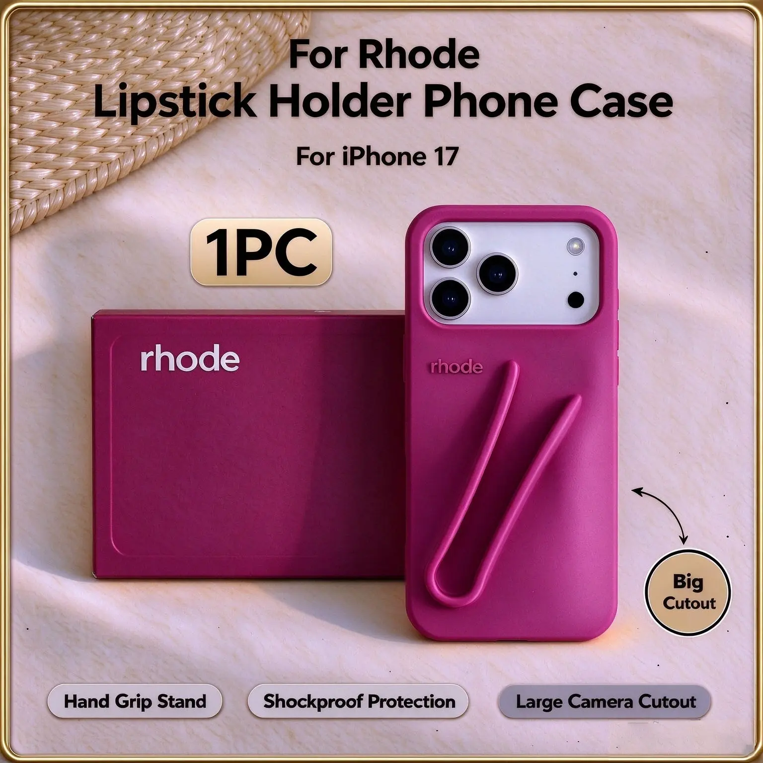 For Rhode Lip Case For iPhone 17, Silicone Lipstick Holder Pocket Phone Cover, Hand Grip Bracket, Shockproof Protection, Big Camera Cutout, Soft Aesthetic Trendy Clean Girl Phone Case.