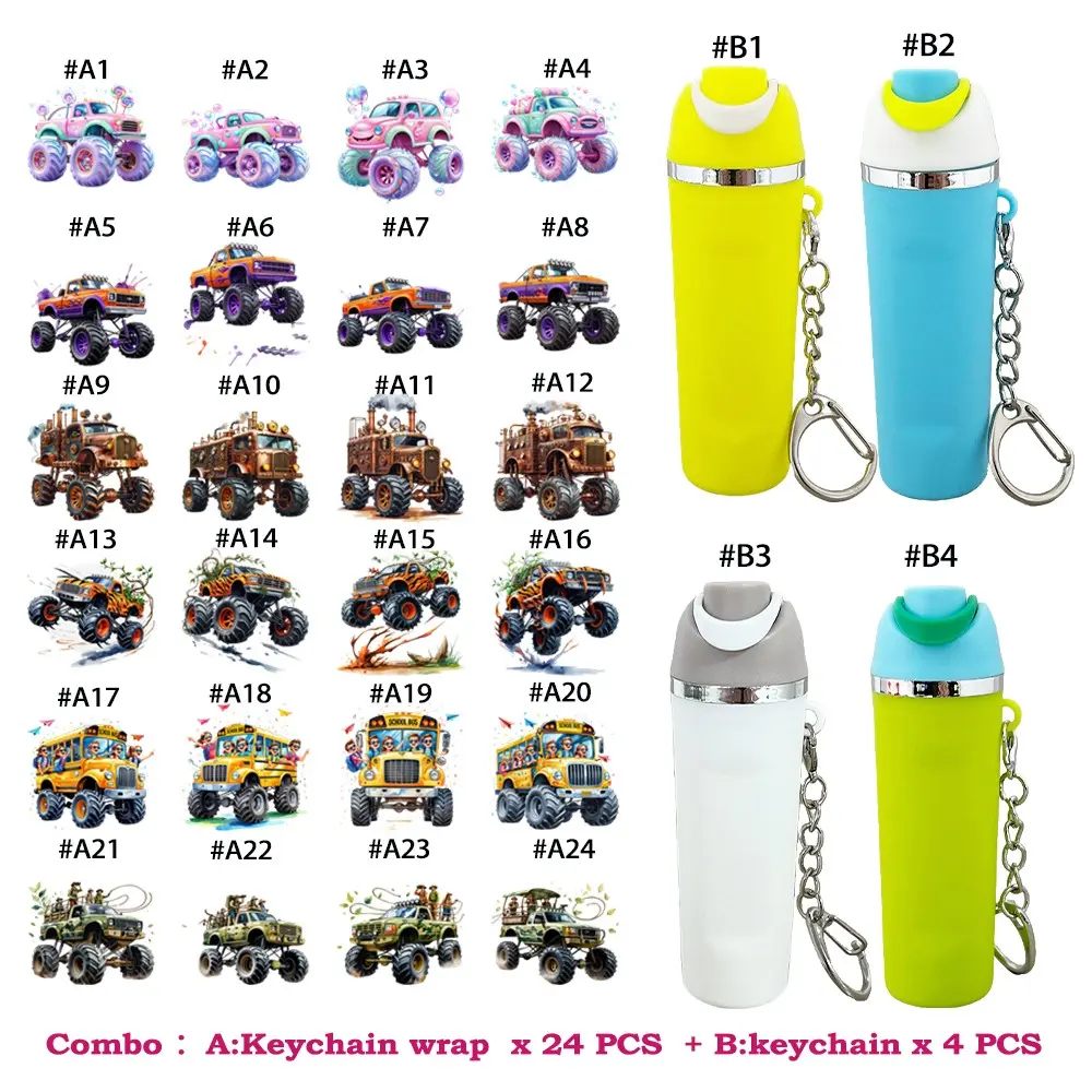 28pcs Set Toy Car Design UV DTF Stickers & Cute Mini Cup Keychains, Self-Adhesive Decals for Gifting, Holiday & Everyday Use
