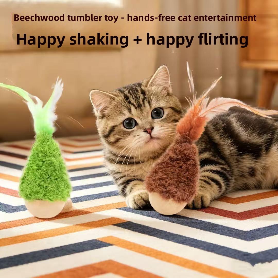Tumbler Cat Toy - Self-Entertaining Boredom Buster with Feather Teaser - Energy-Consuming Cat Baseball for Kittens & Indoor Cats Muzzle Medium Treadmill Training