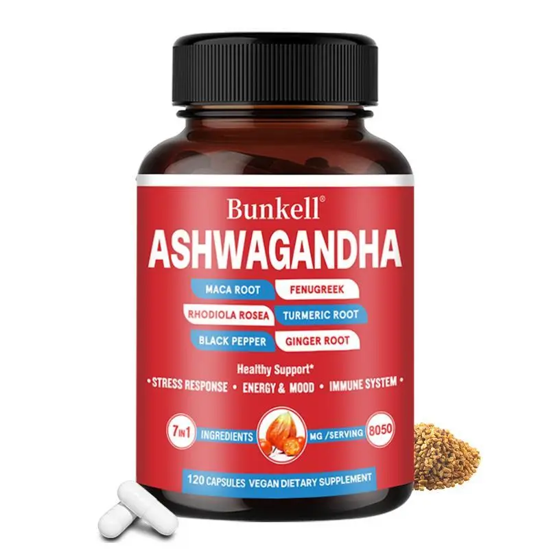 Bunkell Ashwagandha Botanical Plant-Based Dietary Supplement - Energy Stamina Supplements for Fitness, Immune Health, Vitality - 120 Capsules