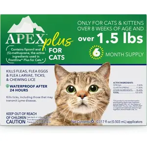 Cat Flea and Tick Treatment 6-Month Supply, Over 1.5 lbs, Flea Treatment for Cats & Kittens, 24-Hour Activation, Waterproof, 30-Day Protection