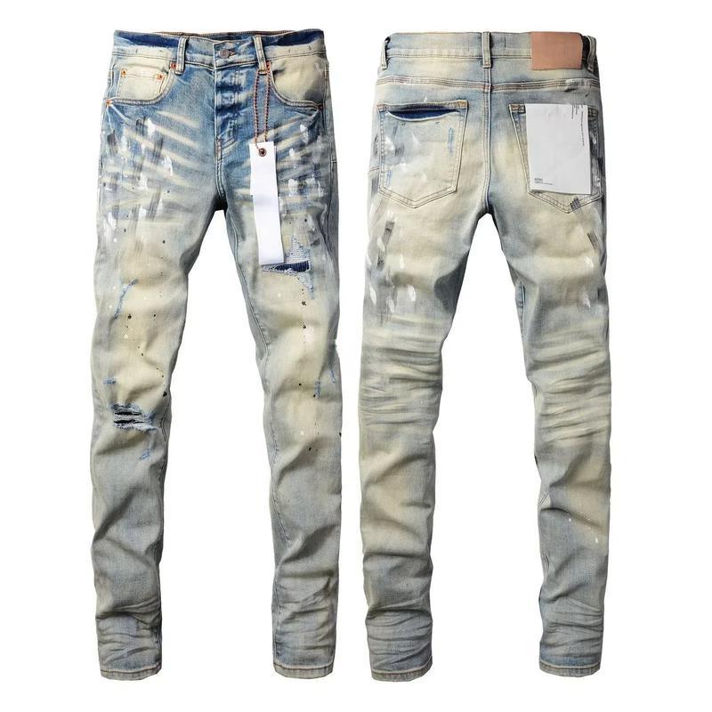 New Fashion Purple jeans man with distressed hole patches Fashion Repair Low Rise Skinny Denim pants 28-40 size Black Casual Fabric Menswear Trouser Streetwear Beige Pocket Plain sweatpantsmen  Ripped Straight Leg 9003