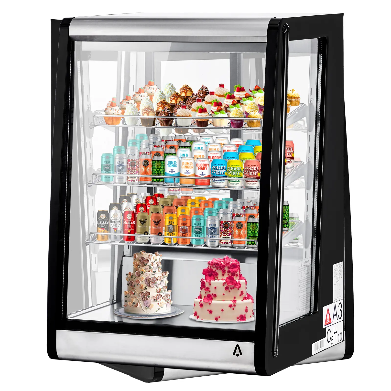 24" Commercial Refrigerated Display Case, 5.2 Cu.Ft Countertop Glass Door Refrigerator with LED Light, Adjustable Shelves, Rear Sliding Door, for Bakery, Cafe, Restaurant