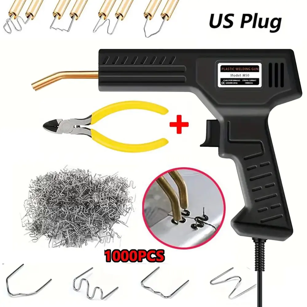Plastic Welding Gun Kit with 1000 Rivets and Pliers, Compact Portable Design, Ideal for Car, Home, Workshop Use, Us Plug