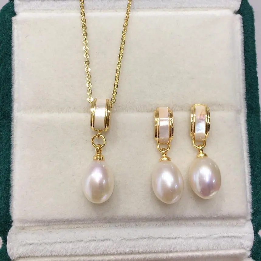 Costume Jewelry Pearl Shape 2-Piece Set - High-Gloss Teardrop Faux Shell Water Drop Necklace & Earrings, Wholesale Fashion Accessories, Teardrop Shape, Costume Wear