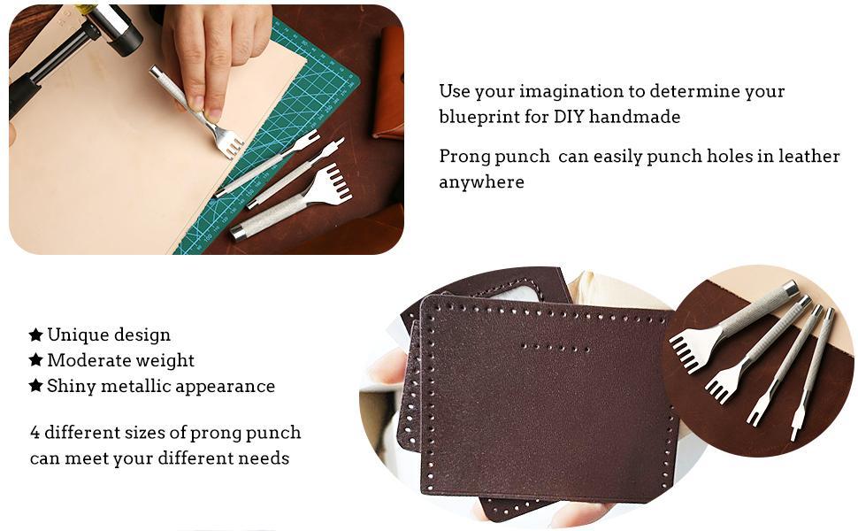 Leather Stitching Punch, 1/2/4/6 Prong Leather Hole Punch Tool, White Steel Lacing Stitching Chisel Punch Tool for Belts, Stitching Working Punching Tools for DIY Crafts Leather Stitching Punch, 1/2/4/6 Prong Leather Hole Punch Tool, White Steel Lacing Stitching Chisel Punch Tool for Belts, Stitching Working Punching Tools for DIY Crafts