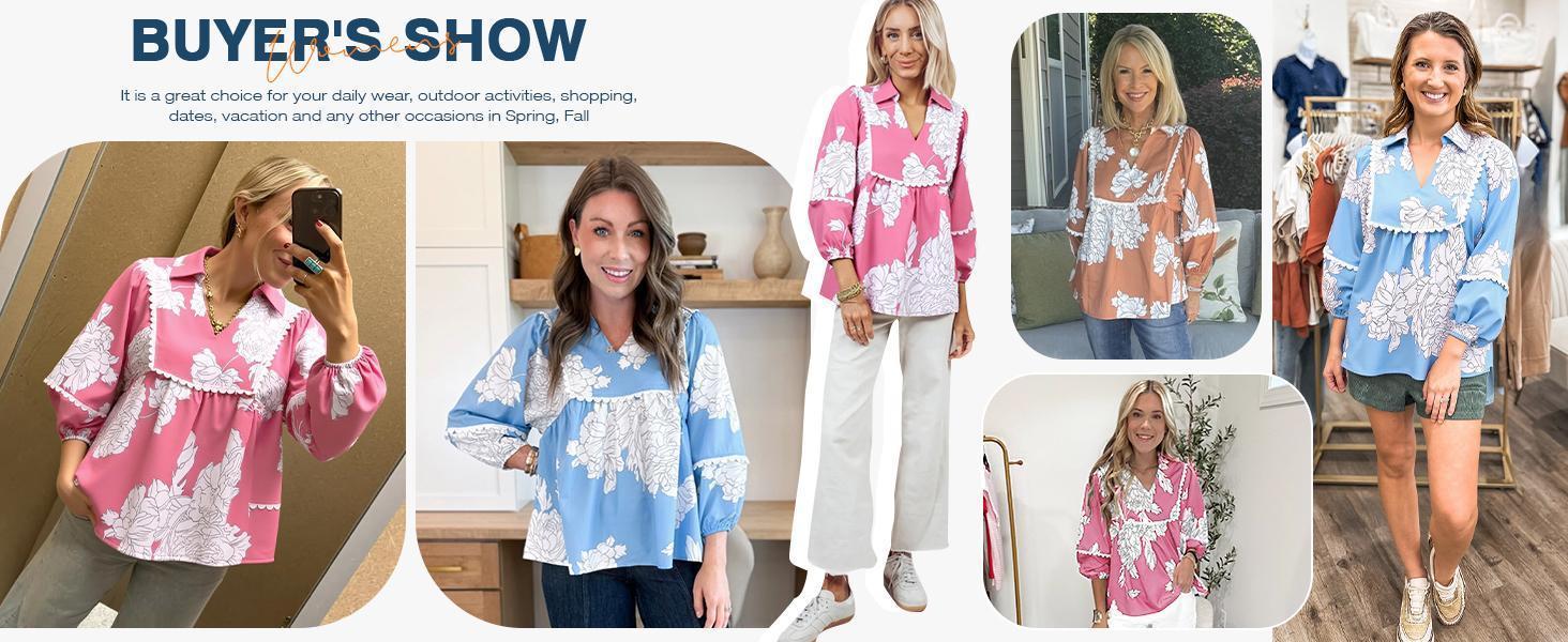 Imily Bela Womens Floral Peplum Babydoll Tops 3/4 Puff Sleeve Pleated Blouse Cute Casual V Neck Loose Fit Flowy Boho Shirts Imily Bela Womens Floral Peplum Babydoll Tops 3/4 Puff Sleeve Pleated Blouse Cute Casual V Neck Loose Fit Flowy Boho Shirts