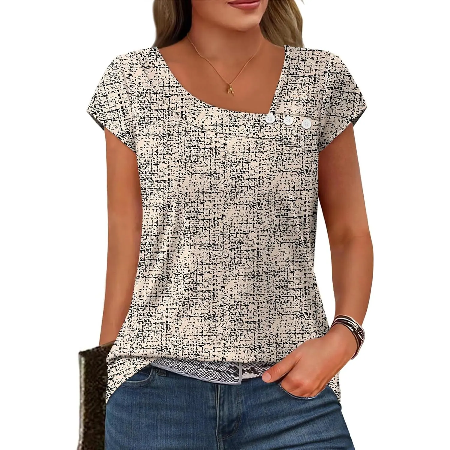 Women's 2026 Fashion Soft Cap-Sleeve Blouses, Ladies' Square Neck Shortleeve Tops, Dressy Casual Business Outfits with Blazer Compatibility, Cardigan, Shortsleeve