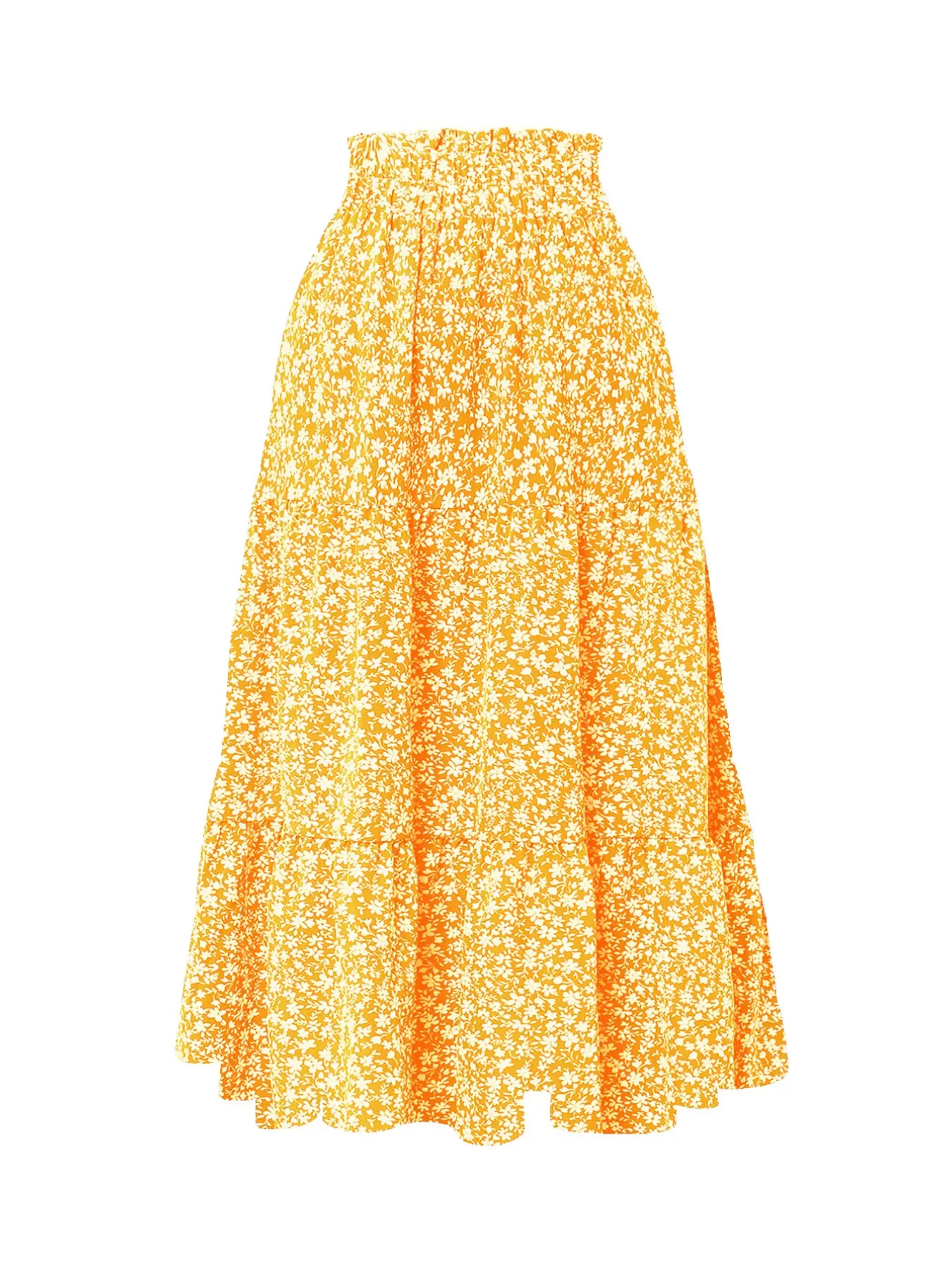 Layered A-Line Long Boho Ditsy Floral Dress, Elastic Drawstring Waist, Flowy Slimming Design, Hides Hip and Thigh, Summer Essential, Versatile Fit, Womenswear, Casual Wear, Casual Boho Chic, Bohemian Casual Wear