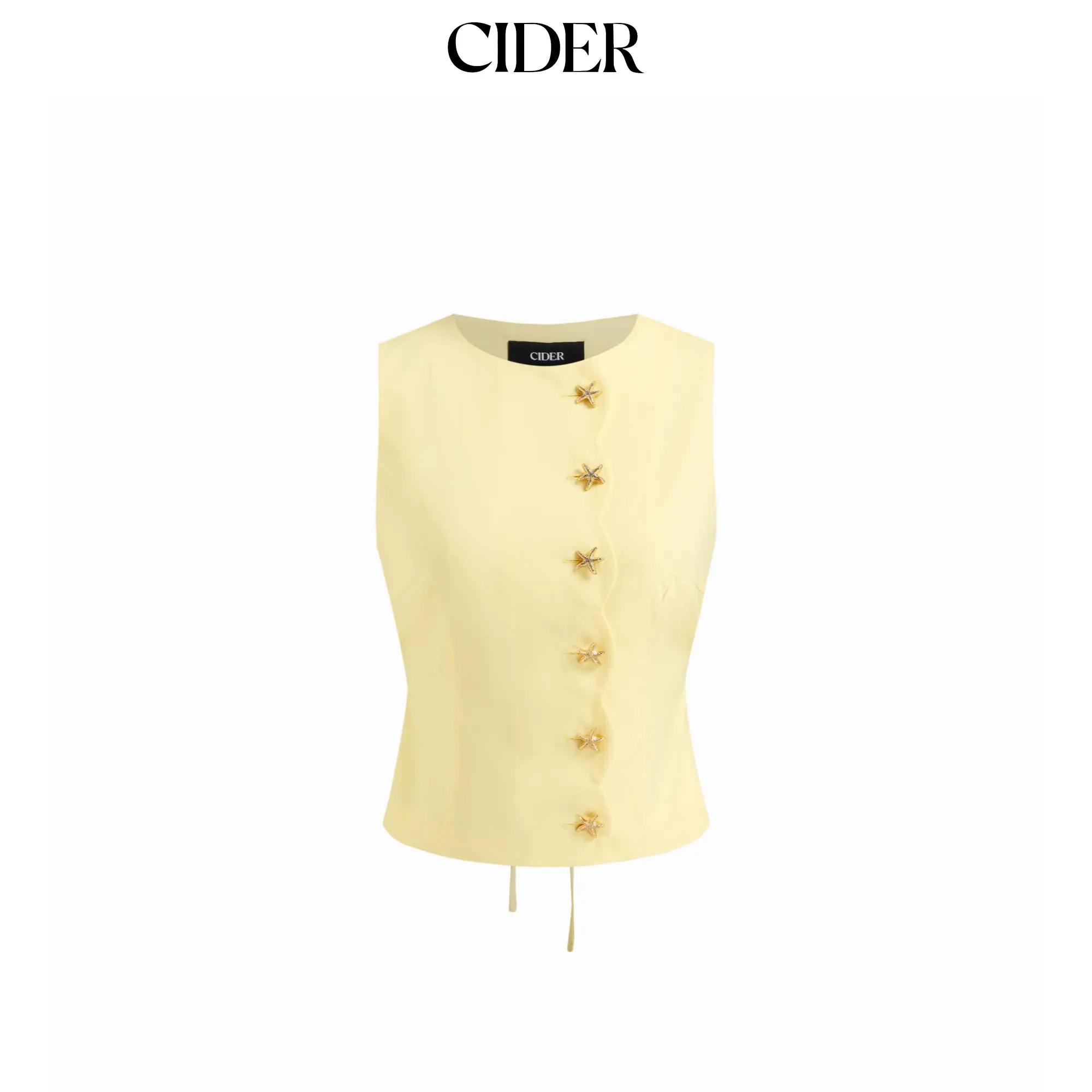 Cider Linen-blend Boat Neck Starfish Button Tie Back Blazer Vest SummerFinds