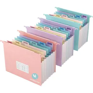 Expanding Hanging File Folders for Filing Cabinet, 7 Accordion Pockets, 1.2'' Expandable, with Multi-Color Tabs, Letter Size, 50% Wheat Straw, 3 Pack Assorted Pastel
