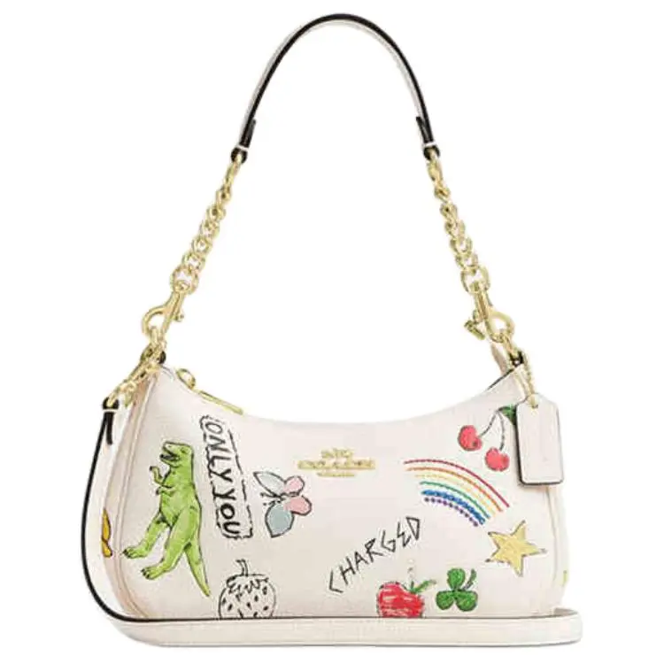 COACH Teri 24 Sketch Print Commuter Shoulder Bag for Women, Medium Size, Calf Leather, Chalk White
