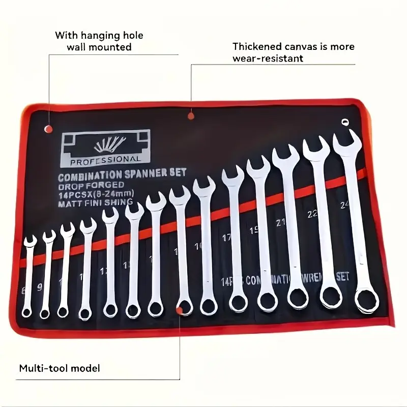 Durable Fabric Tool Storage Roll Bag, Wrench Organizer with 14 Pockets, Heavy-Duty Garage & Basement Tool Shed, Portable Handle & Hanging Feature
