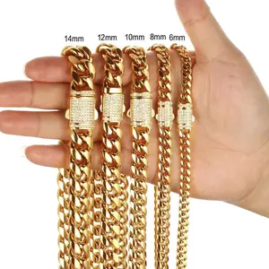 Men's 14K Gold Cuban Necklace with White Zircon Micro-Inlay and Encrypted Clasp JMEZ, Men's Jewelry Accessories Giftchains for menGold-Plated Cuban Link Necklace