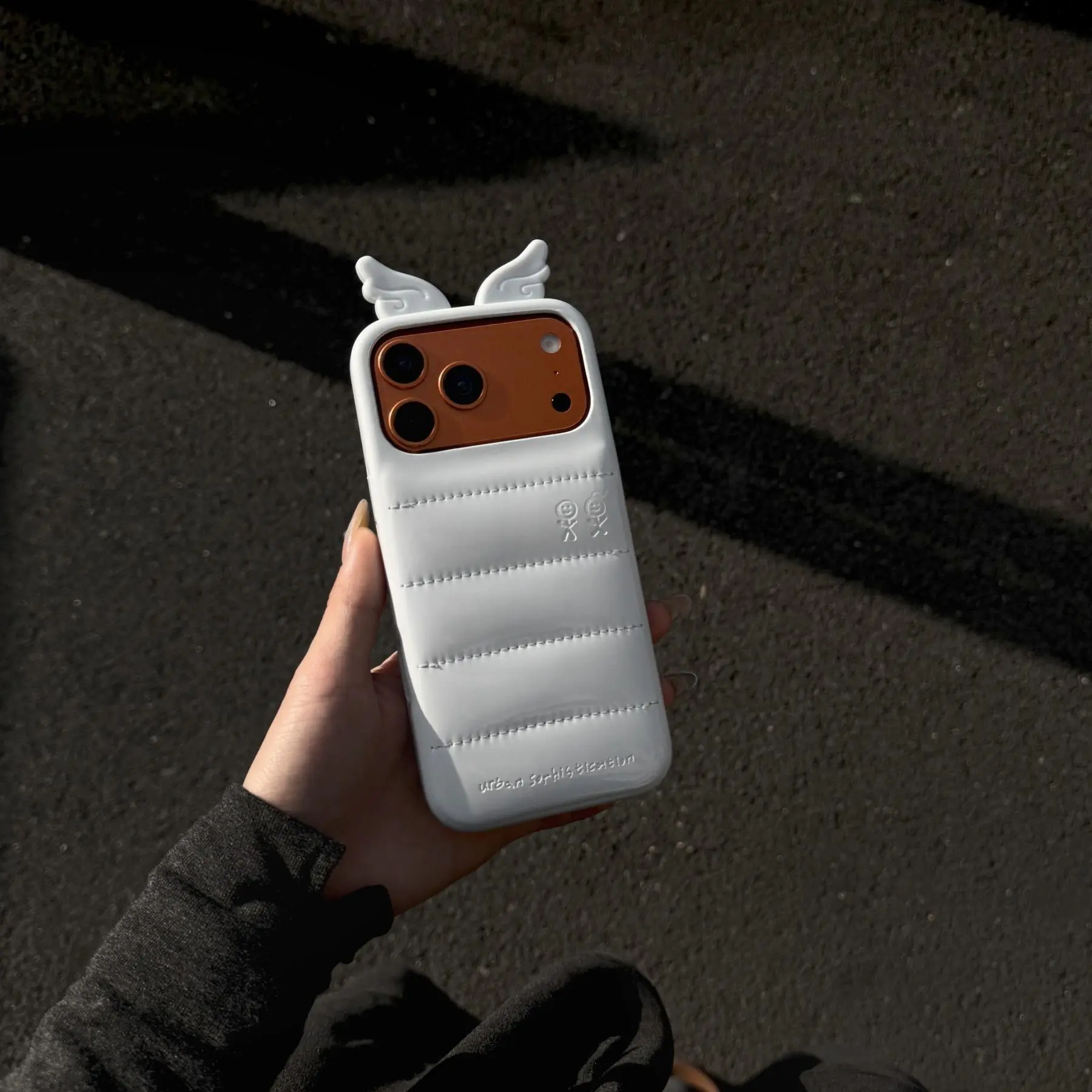 Cute Light Blue Color 3D Angel Wings Down Jackets Phone Case for iPhone 17 16 15 14 Pro Max Shockproof Protective Back Cover