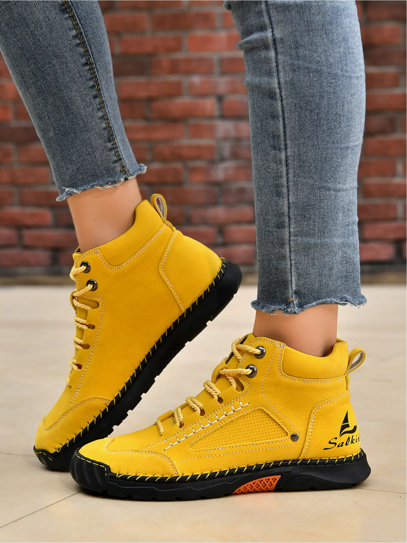 Women's Hand Stitched Soft Microfiber Ankle Boots, Non Slip Comfort Outdoor Hiking Booties, Fashion Casual Mid Top Walking Shoes