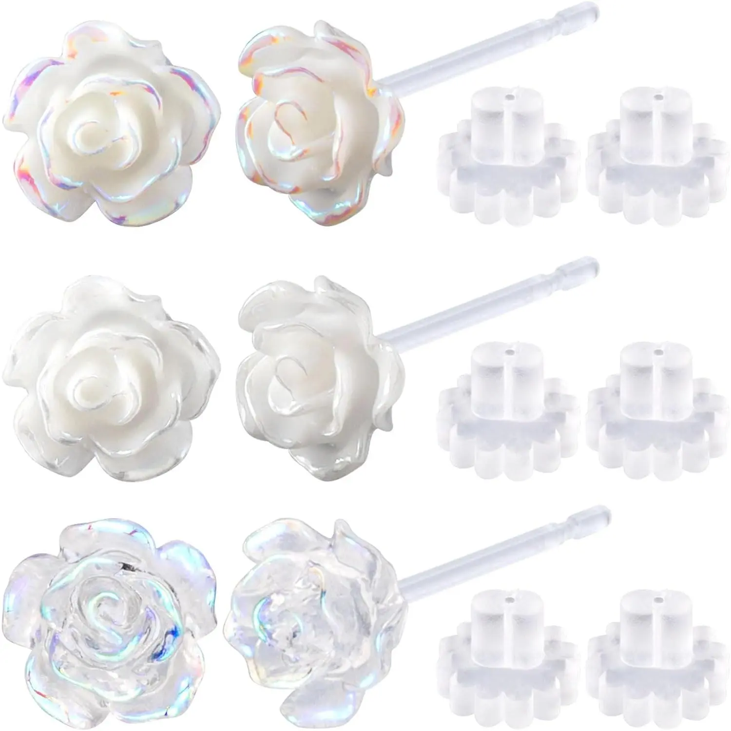 Plastic Earrings, Flower Earring Stud with Rubber Backs, Earrings  for  Ears Women