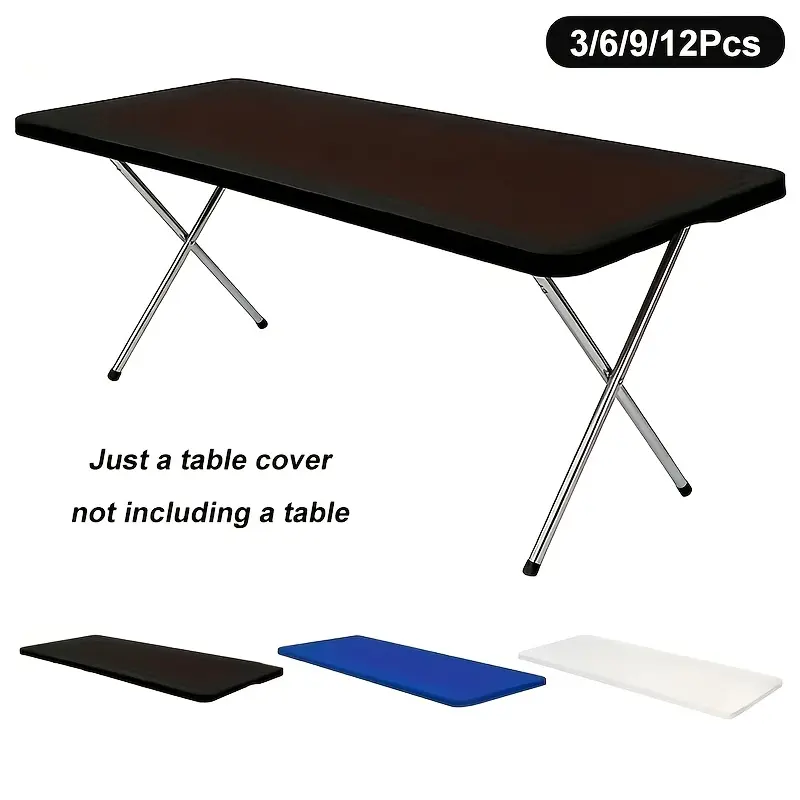 3/6/9/12Pcs 6ft Polyester Stretch Tablecloth, Wrinkle-Resistant Washable Rectangular Semi-Sagging Solid Color Table Cover for Weddings Parties Multi-Purpose Events Home Restaurant Decor Indoor Outdoor Camping