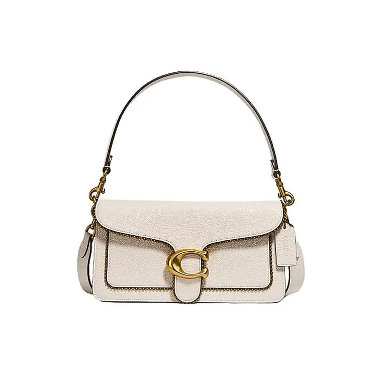 COACH Tabby 26 Beaded Chain Classic Dionysus Envelope Crossbody Handbag for Women, Medium Size, White Genuine Leather